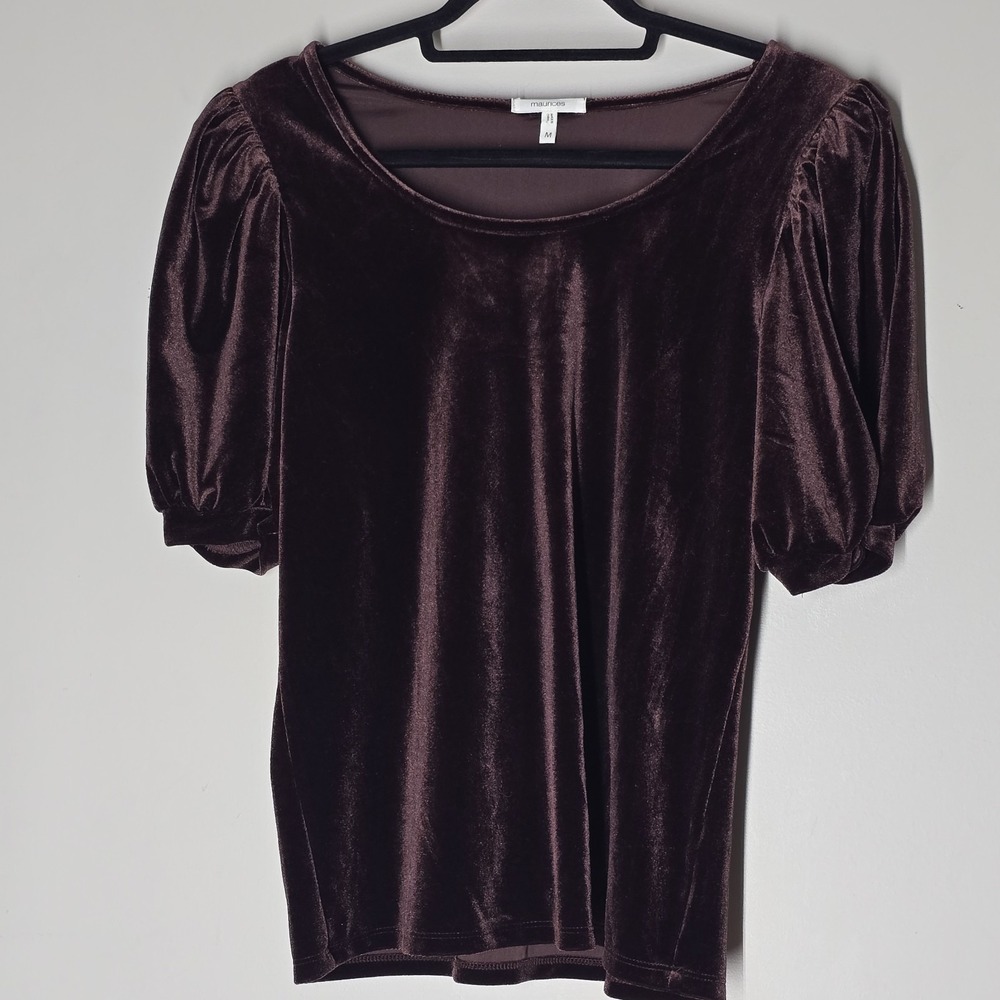 Maurices Romantic Velvet Puff Sleeve Top Purple Short Sleeve Womens M Whimsygoth